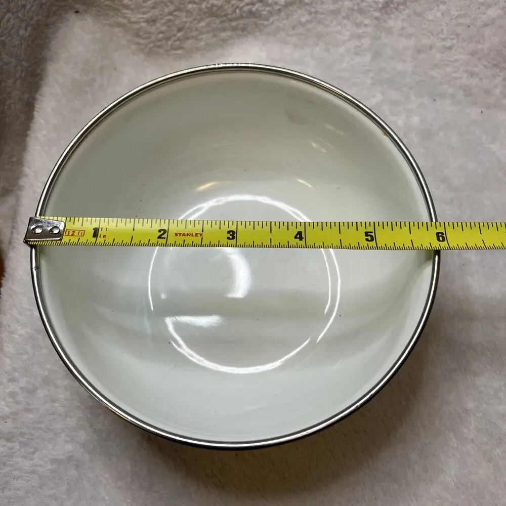 Vintage‎ GMI Enamel Metal Nesting Vegetable pattern Mixing Bowls No Lid Set Of 2